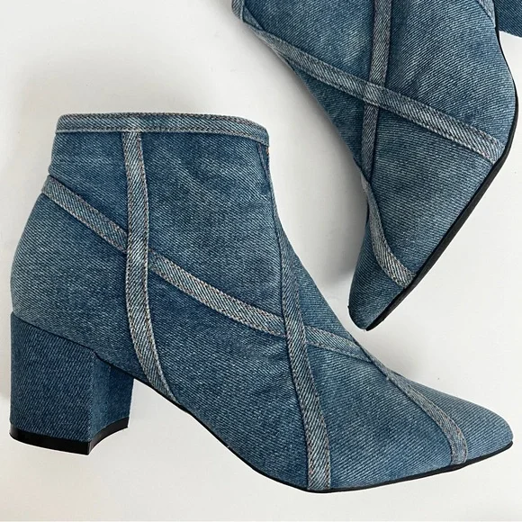 C Comfort Est 1946 Blue Denim Ankle Boots Booties Heels Boho Western 10 - Picture 2 of 11